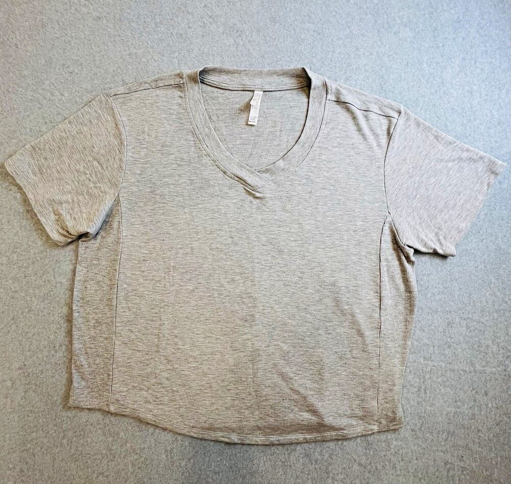 Flora Nikrooz Gray Knit V-Neck T-Shirt Ribbed Relaxed Fit Stretch Womens XXL